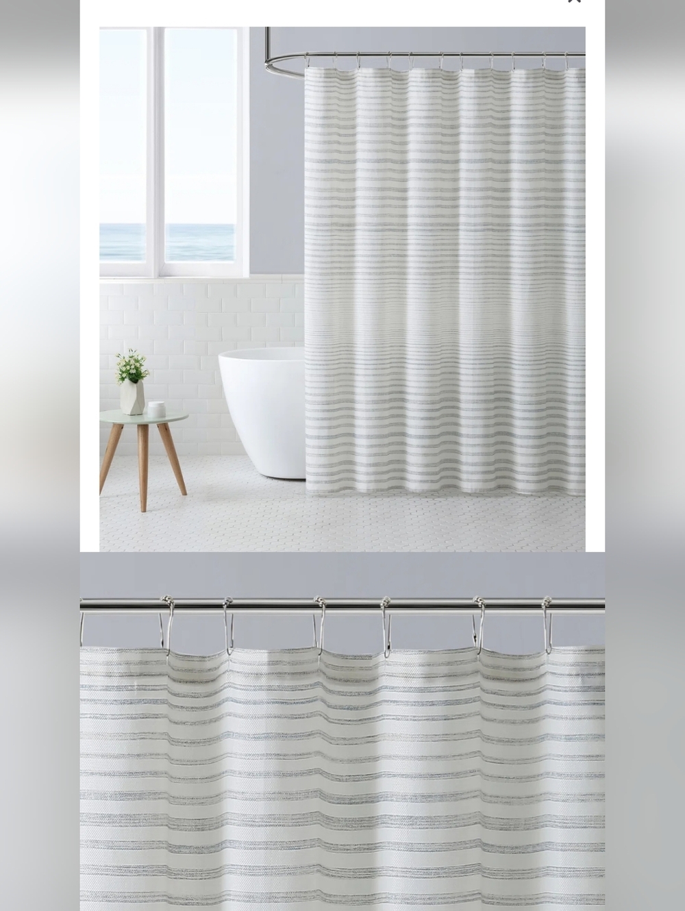 Tommy Bahama Neutral Gray Striped Shower Curtain - NWT